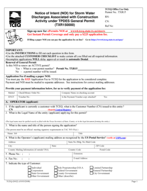 Texas Storm Water Permit Notice of Intent