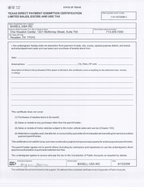 Texas Direct Payment Exemption Certification