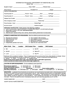 School Diabetes Management Form
