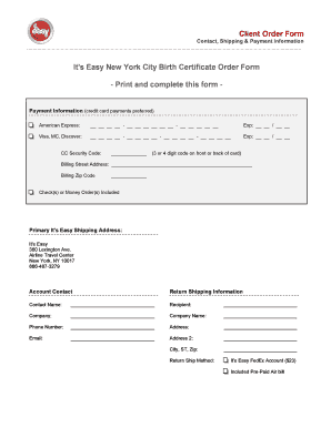 New York City Birth Certificate Order Form