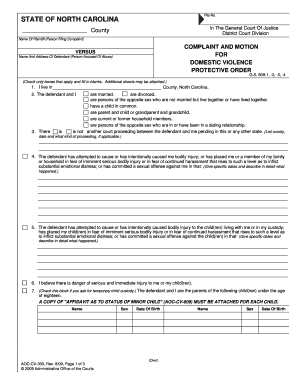 North Carolina Domestic Violence Protective Order