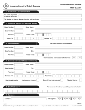 Insurance Council of British Columbia Licensee Contact Information