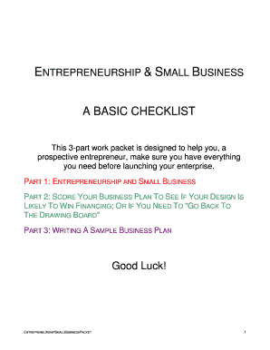 Entrepreneurship Small Business Checklist