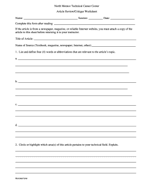 Article Review Critique Worksheet