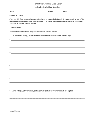 Article Review Critique Worksheet