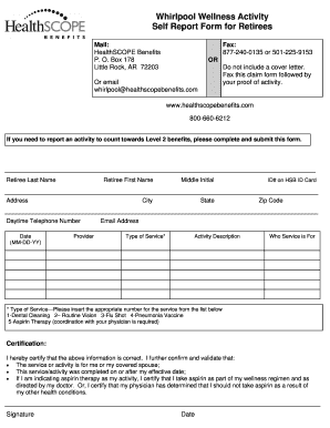 Retiree Wellness Activity Self Report Form - HealthSCOPE Benefits