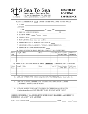 Boating Experience Form