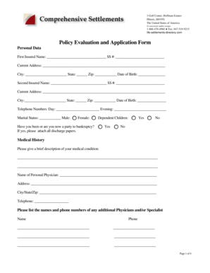 Life Settlement Policy Evaluation and Application Form