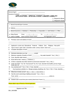 Special Event Liquor Liability Application