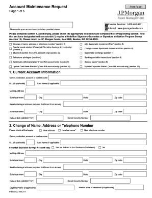 J.P. Morgan Funds Account Maintenance Request