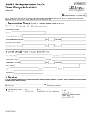 SIMPLE IRA Representative Dealer Change Authorization