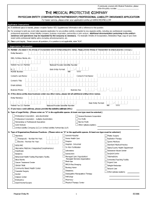 Physician Entity Professional Liability Insurance Application