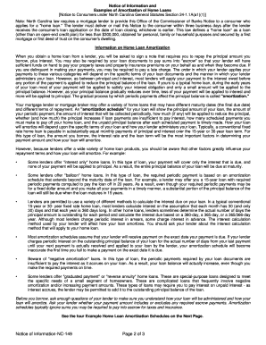 Notice of Information and Examples of Amortization of Home Loans Notice to Consumers under North Carolina General Statutes Section 241