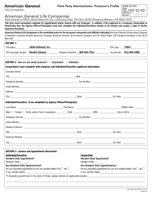 Third Party Administrator Producer Profile Form