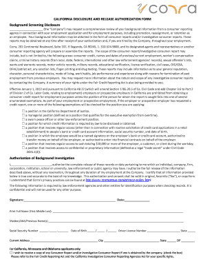 California Disclosure and Release Authorization Form