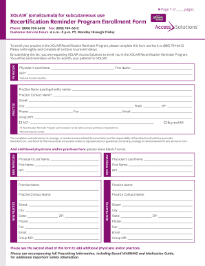 XOLAIR Recertification Reminder Program Enrollment Form