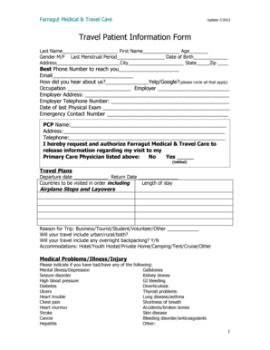 Travel Patient Information Form