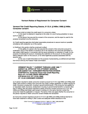Vermont Consumer Consent Form