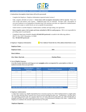 Medical Dependent Care Expenses Claim Form