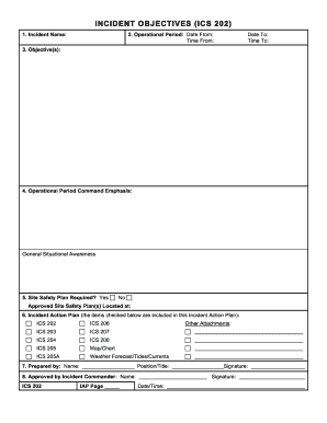 Incident Objectives ICS 202 Form