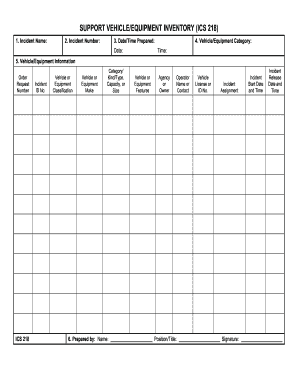 Support Vehicle/Equipment Inventory ICS 218