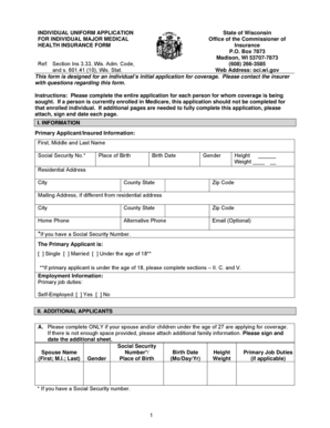 Wisconsin Individual Major Medical Health Insurance Application