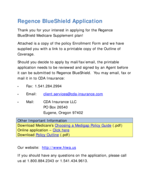 Regence BlueShield Medicare Supplement Application