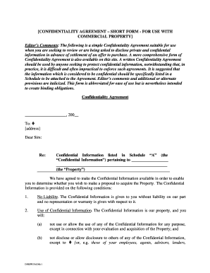 CONFIDENTIALITY AGREEMENT SHORT FORM ... - BCRELinks