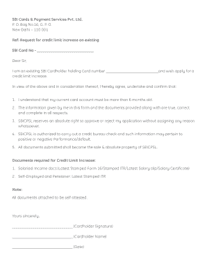 SBI Credit Limit Increase Request Form