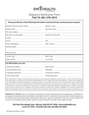 Outpatient Notification Form