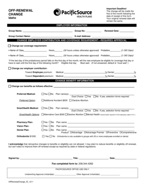 Idaho Employer Benefit Change Form
