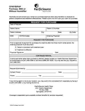 Fillable Online CPAP-BiPap Rent to Purchase Request - PacificSource.com ...