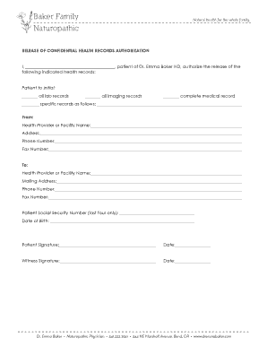 Release of Confidential Health Records Authorization