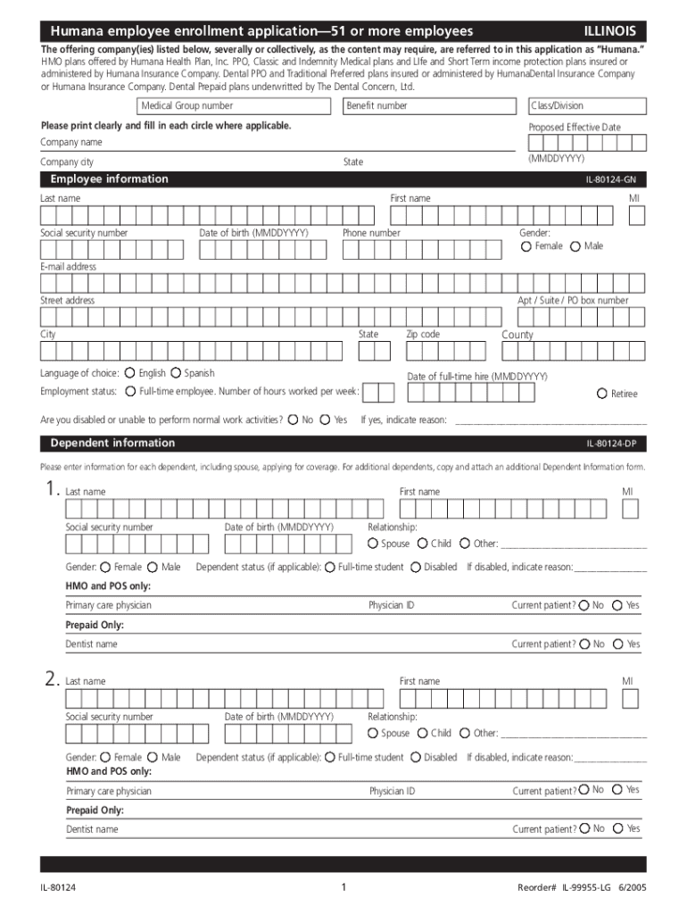 Fillable Online Humana employee enrollment application51 or more