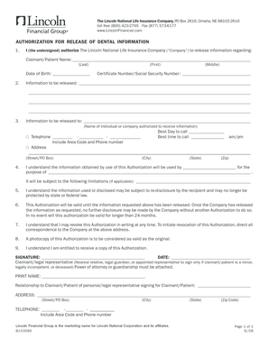 Authorization for Release of Dental Information