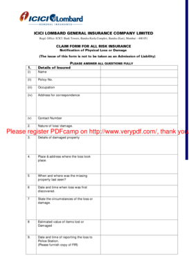 ICICI Lombard All Risk Insurance Claim Form