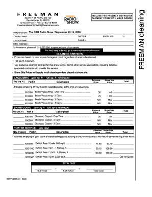 Freeman Cleaning Service Order Form