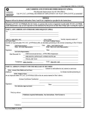 FAA Form 8060-11 Air Carrier Records Request