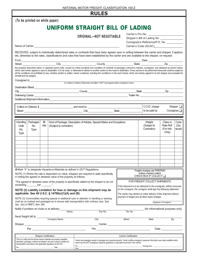 bill of lading sample format document sample Preview on Page 1