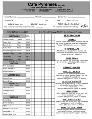 Café Pyrenees Order Form