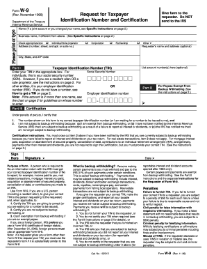 Form W-9 Taxpayer Identification Number and Certification
