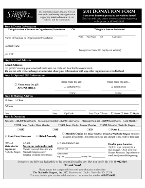 Nashville Singers Donation Form