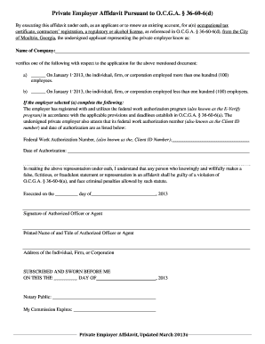 Private Employer Affidavit