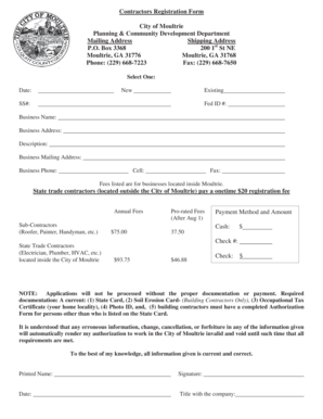 Contractors Registration Form City of Moultrie Planning &amp