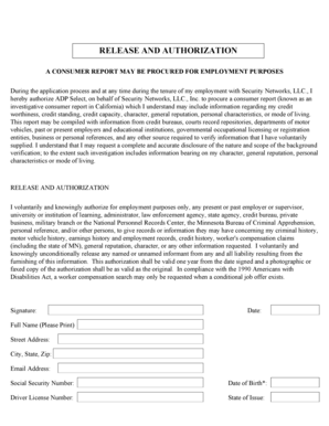 Release and Authorization for Employment Background Check