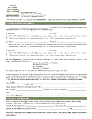 Authorization to Disclose Retirement and Life Insurance Information