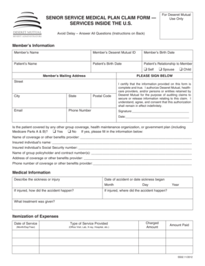 Senior Service Medical Plan Claim Form