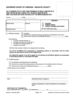 Arizona Dismiss Order Request Form