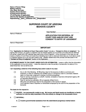 Arizona Court Fee Deferral Application