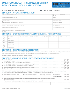 Oklahoma Health Insurance High Risk Pool Application